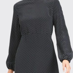 THEORY Polka Dot Long-Sleeve Mini Crepe Dress